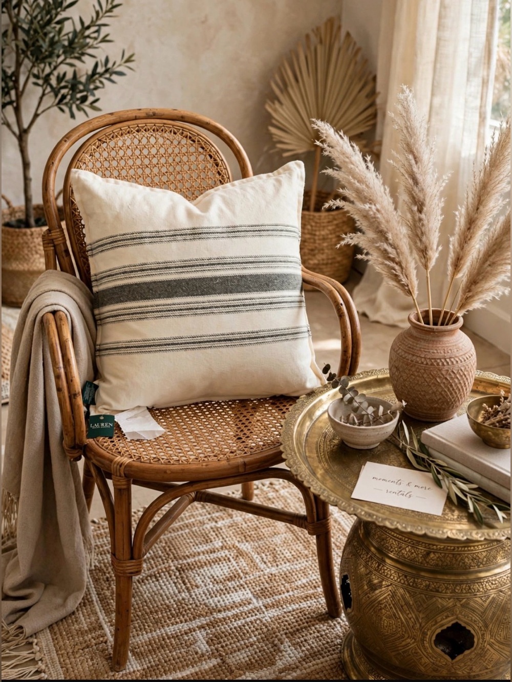 NWTLauren Ralph Lauren Home Gray White Striped Feather Pillow22x22Farmhouse Boho